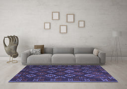 Machine Washable Southwestern Blue Country Rug in a Living Room, wshtr3345blu