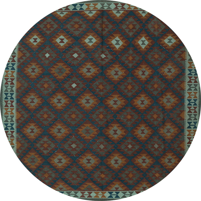 Round Machine Washable Southwestern Light Blue Country Rug, wshtr3346lblu