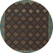 Round Machine Washable Southwestern Light Blue Country Rug, wshtr3346lblu