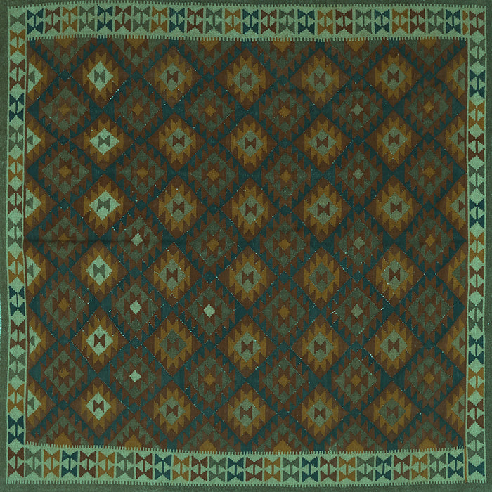 Square Machine Washable Southwestern Turquoise Country Area Rugs, wshtr3346turq