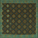 Square Machine Washable Southwestern Turquoise Country Area Rugs, wshtr3346turq