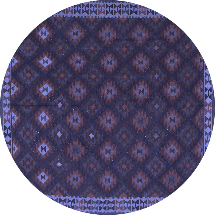 Round Machine Washable Southwestern Blue Country Rug, wshtr3346blu