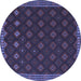 Round Machine Washable Southwestern Blue Country Rug, wshtr3346blu