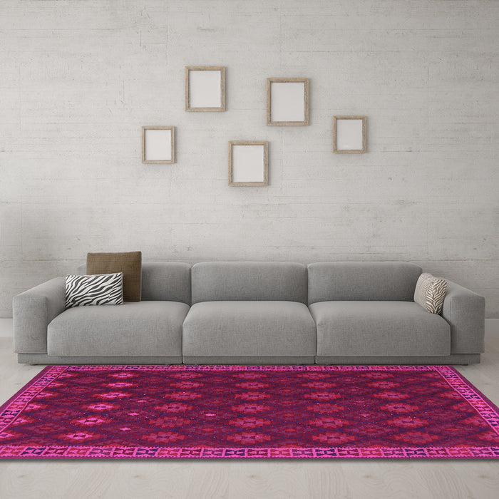 Machine Washable Southwestern Pink Country Rug in a Living Room, wshtr3346pnk