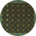 Round Machine Washable Southwestern Turquoise Country Area Rugs, wshtr3346turq