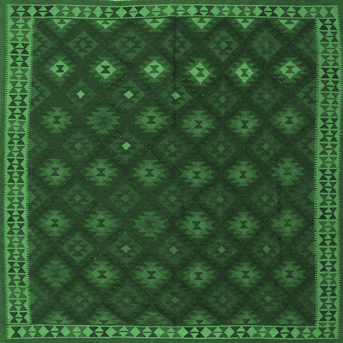 Square Machine Washable Southwestern Emerald Green Country Area Rugs, wshtr3346emgrn