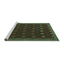 Sideview of Machine Washable Southwestern Turquoise Country Area Rugs, wshtr3346turq