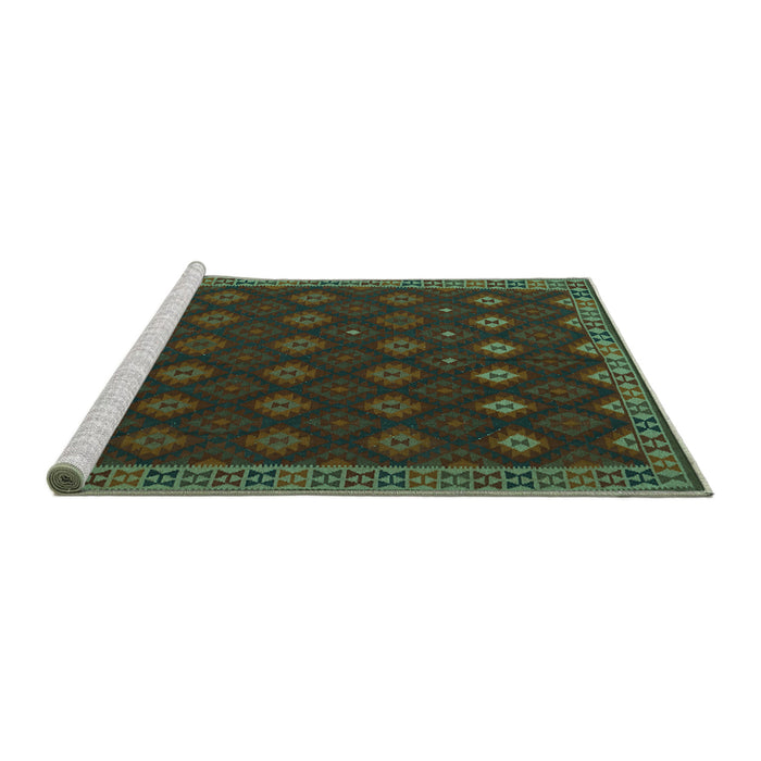 Sideview of Machine Washable Southwestern Turquoise Country Area Rugs, wshtr3346turq