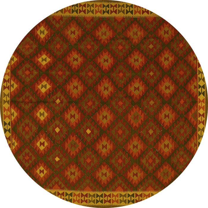 Round Machine Washable Southwestern Yellow Country Rug, wshtr3346yw
