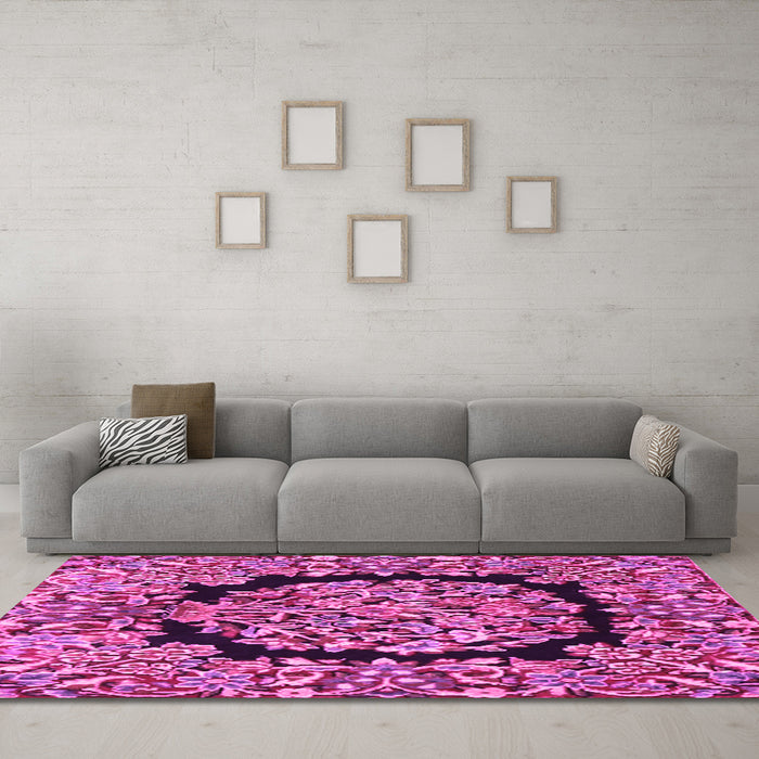 Machine Washable Persian Pink Traditional Rug in a Living Room, wshtr3347pnk