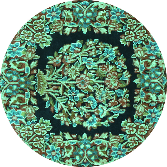 Round Machine Washable Persian Turquoise Traditional Area Rugs, wshtr3347turq