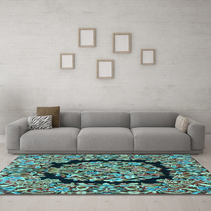 Machine Washable Persian Light Blue Traditional Rug in a Living Room, wshtr3347lblu
