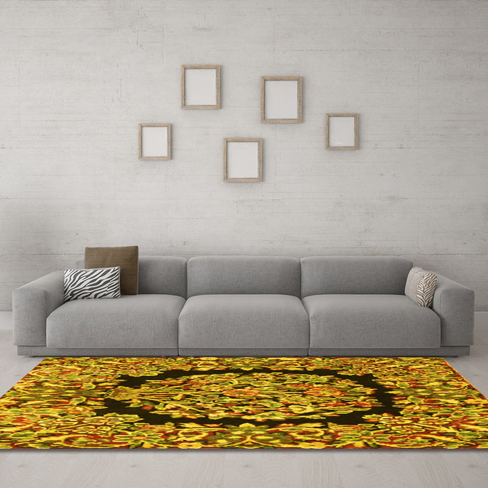 Machine Washable Persian Yellow Traditional Rug in a Living Room, wshtr3347yw