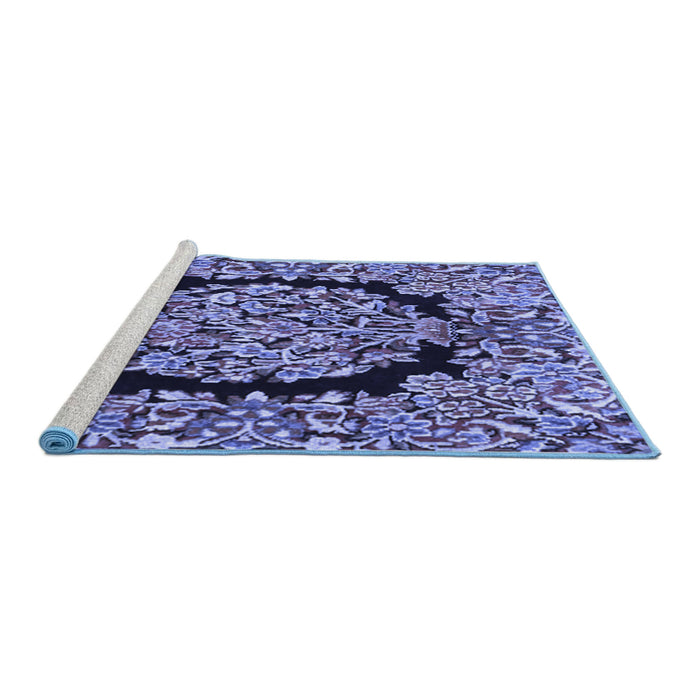Sideview of Machine Washable Persian Blue Traditional Rug, wshtr3347blu