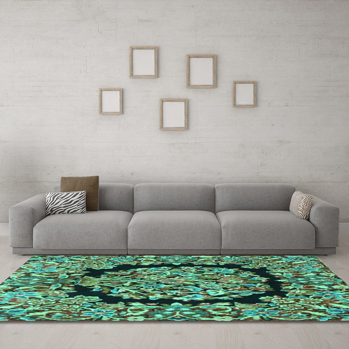 Machine Washable Persian Turquoise Traditional Area Rugs in a Living Room,, wshtr3347turq