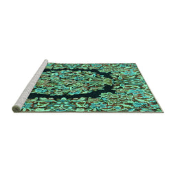 Sideview of Machine Washable Persian Turquoise Traditional Area Rugs, wshtr3347turq