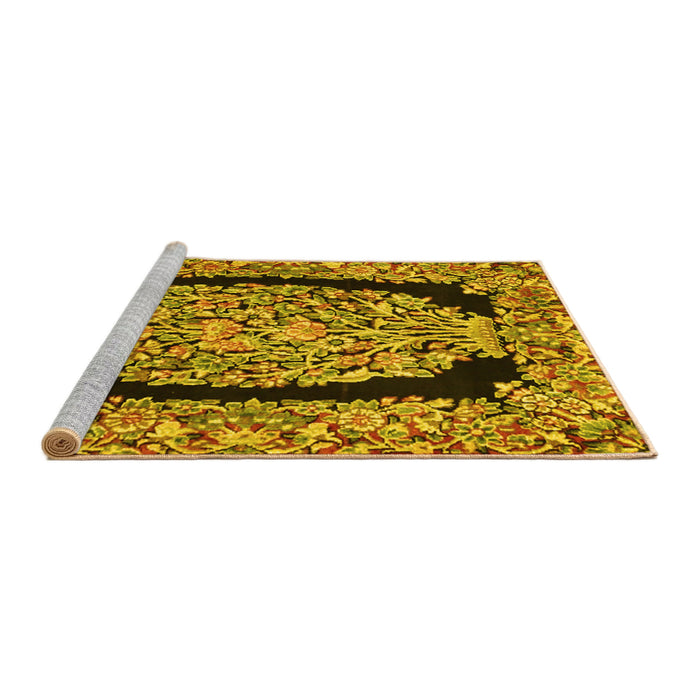 Sideview of Machine Washable Persian Yellow Traditional Rug, wshtr3348yw