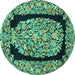 Round Persian Turquoise Traditional Rug, tr3348turq