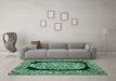 Machine Washable Persian Turquoise Traditional Area Rugs in a Living Room,, wshtr3348turq