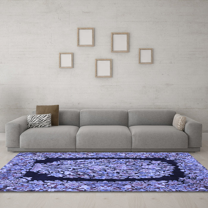 Machine Washable Persian Blue Traditional Rug in a Living Room, wshtr3348blu