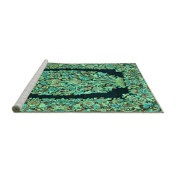 Sideview of Machine Washable Persian Turquoise Traditional Area Rugs, wshtr3348turq
