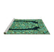 Sideview of Machine Washable Persian Turquoise Traditional Area Rugs, wshtr3348turq