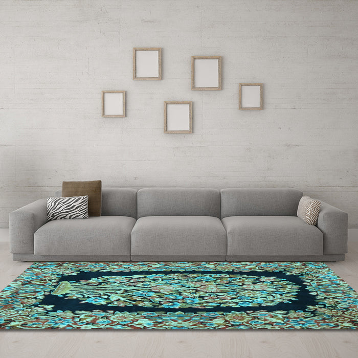 Machine Washable Persian Light Blue Traditional Rug in a Living Room, wshtr3348lblu