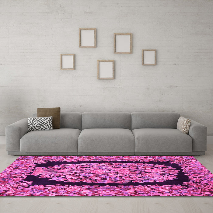 Machine Washable Persian Pink Traditional Rug in a Living Room, wshtr3348pnk