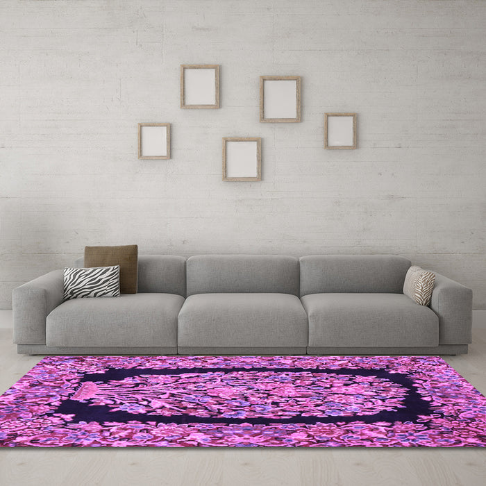 Machine Washable Persian Purple Traditional Area Rugs in a Living Room, wshtr3348pur