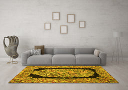 Machine Washable Persian Yellow Traditional Rug in a Living Room, wshtr3348yw