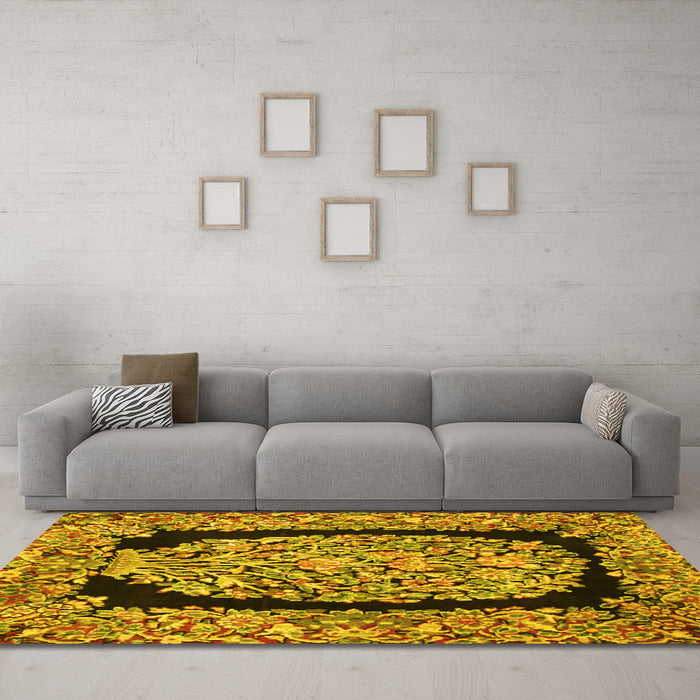 Machine Washable Persian Yellow Traditional Rug in a Living Room, wshtr3348yw