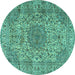 Round Machine Washable Persian Turquoise Traditional Area Rugs, wshtr3349turq