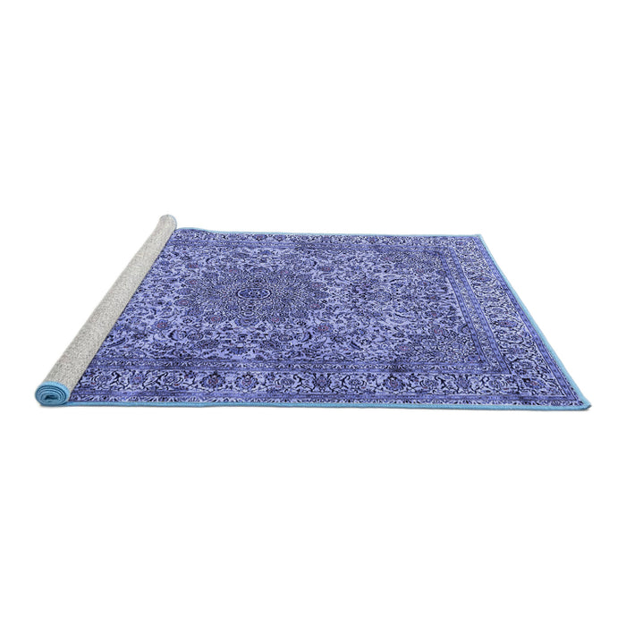 Sideview of Machine Washable Persian Blue Traditional Rug, wshtr3349blu