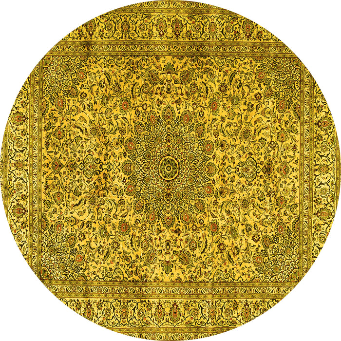 Round Machine Washable Persian Yellow Traditional Rug, wshtr3349yw