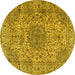 Round Machine Washable Persian Yellow Traditional Rug, wshtr3349yw