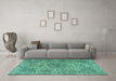 Machine Washable Persian Turquoise Traditional Area Rugs in a Living Room,, wshtr3349turq