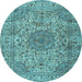 Round Machine Washable Persian Light Blue Traditional Rug, wshtr3349lblu