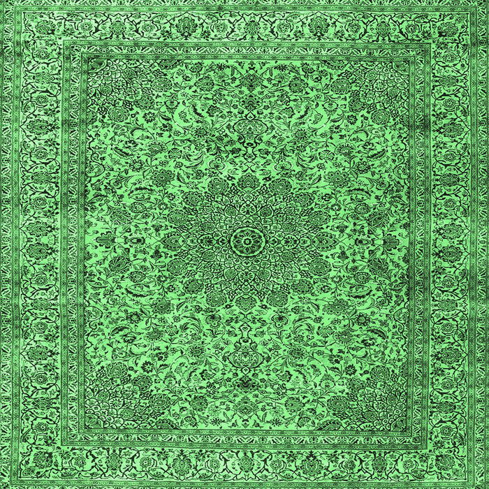 Square Machine Washable Persian Emerald Green Traditional Area Rugs, wshtr3349emgrn