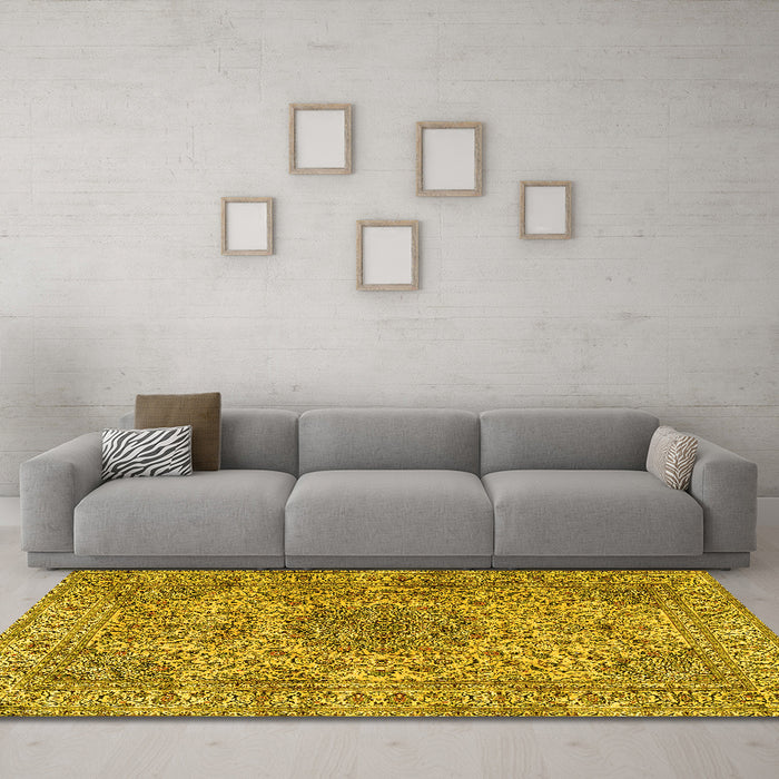 Machine Washable Persian Yellow Traditional Rug in a Living Room, wshtr3349yw