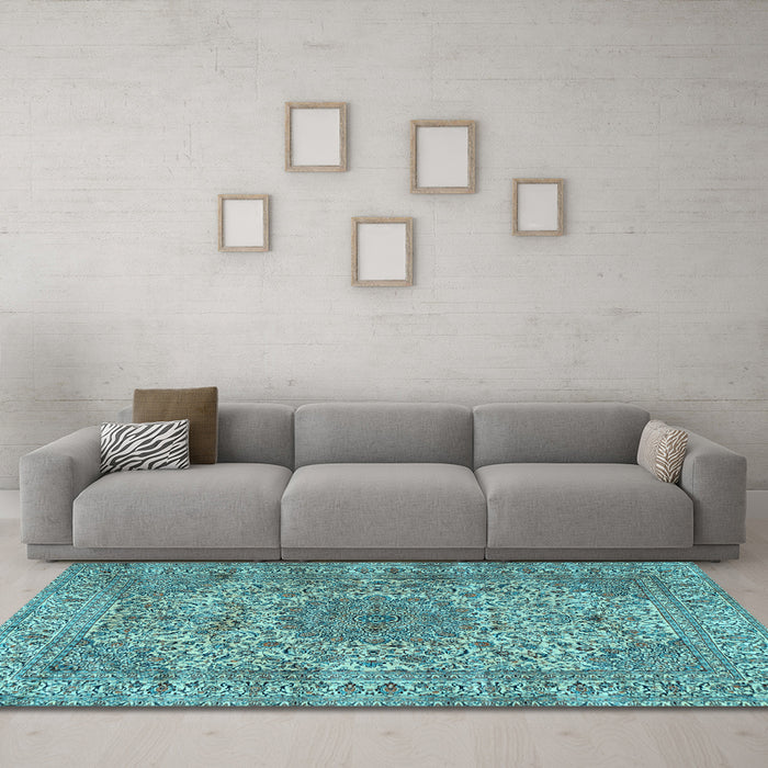Machine Washable Persian Light Blue Traditional Rug in a Living Room, wshtr3349lblu