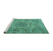 Sideview of Machine Washable Persian Turquoise Traditional Area Rugs, wshtr3349turq