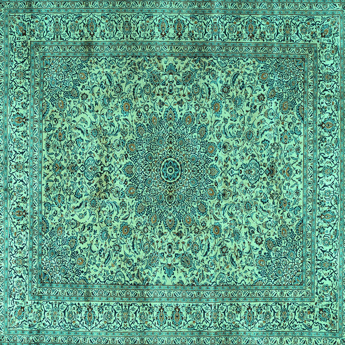 Square Machine Washable Persian Turquoise Traditional Area Rugs, wshtr3349turq
