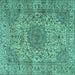 Square Machine Washable Persian Turquoise Traditional Area Rugs, wshtr3349turq