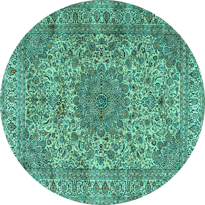Round Persian Turquoise Traditional Rug, tr3349turq