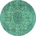 Round Persian Turquoise Traditional Rug, tr3349turq
