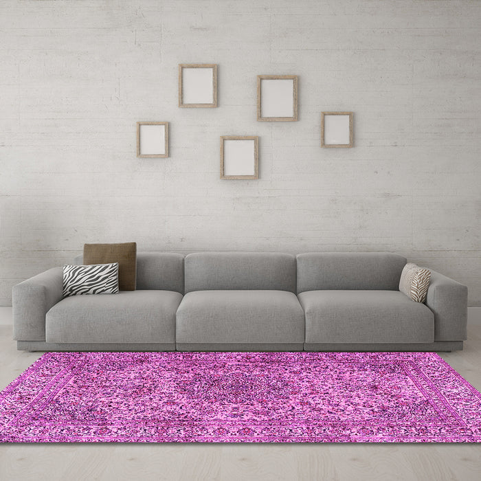Machine Washable Persian Pink Traditional Rug in a Living Room, wshtr3349pnk