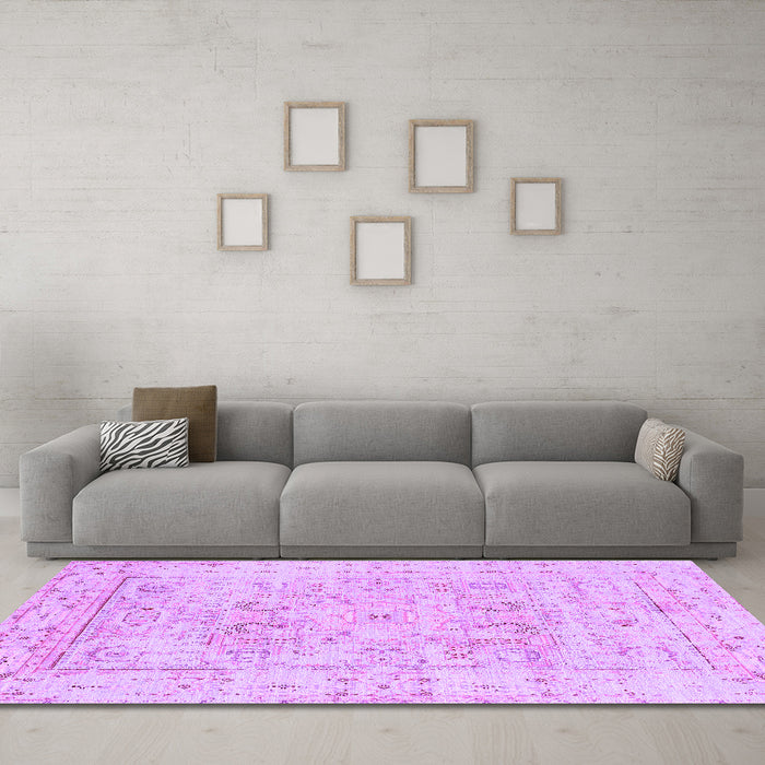 Machine Washable Persian Purple Traditional Area Rugs in a Living Room, wshtr334pur