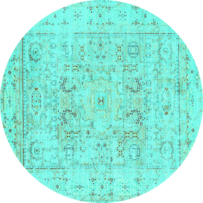 Round Machine Washable Persian Turquoise Traditional Area Rugs, wshtr334turq