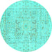 Round Machine Washable Persian Turquoise Traditional Area Rugs, wshtr334turq