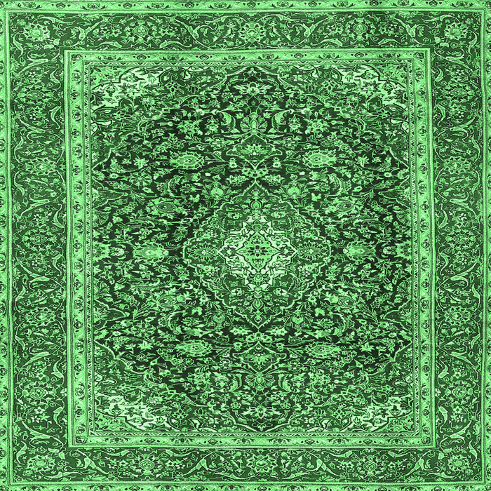 Square Medallion Emerald Green Traditional Rug, tr3350emgrn